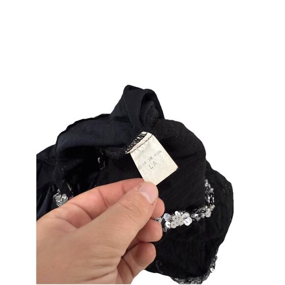 Vintage Black Silver Sequin Lace Leotard Showgirl Dance Costume Adult Large - Picture 7 of 7